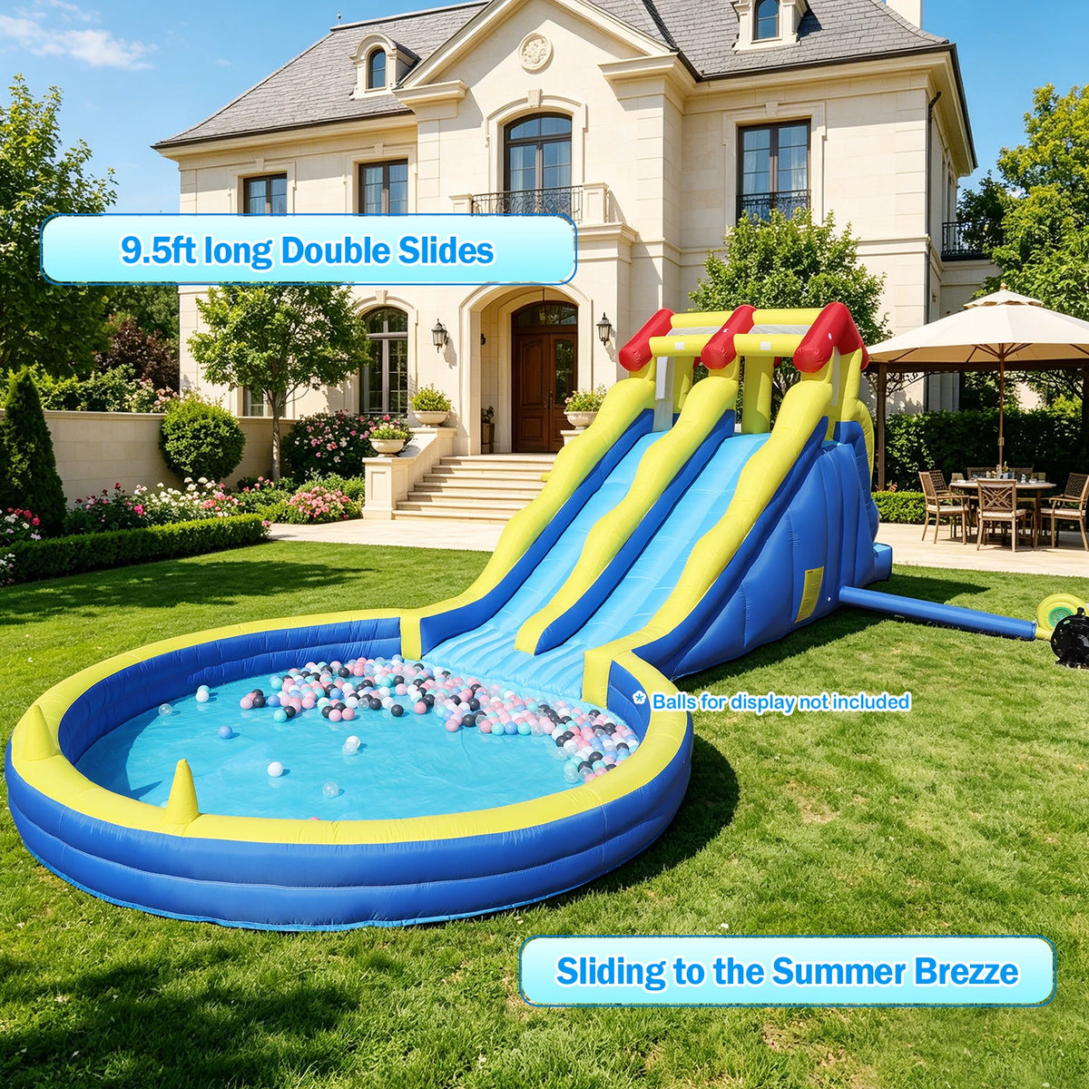 Giant Inflatable Double Water Slide with Splash Pool, 26.5x10.6x8.3ft, 2026 New Vibrant 2-Lane Bounce Slide for Adult Party, Family Gathering, Outdoor Backyard Summer Event
