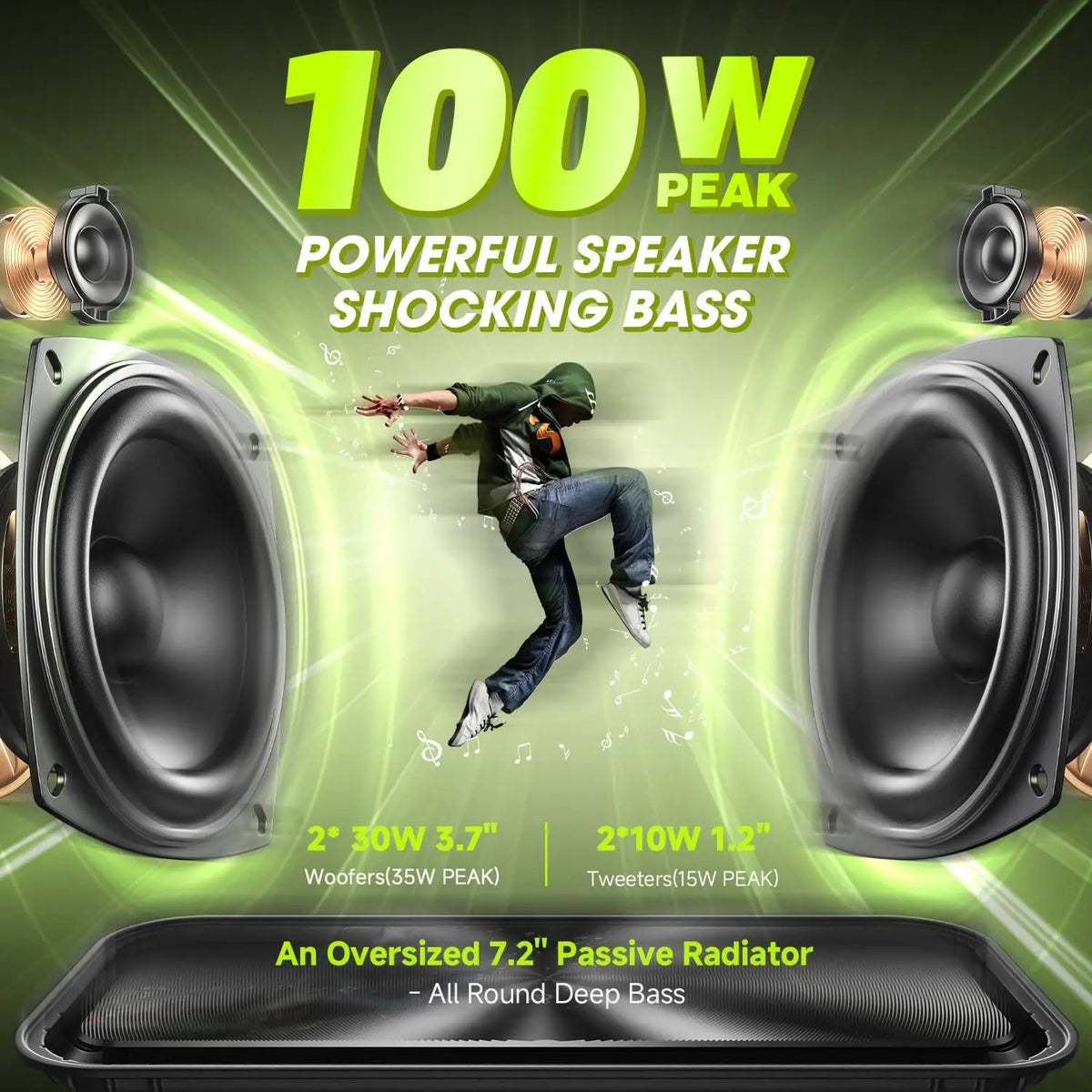 W-king D9-1 100W Peak Power Bluetooth Speaker Portable Wireless Waterproof