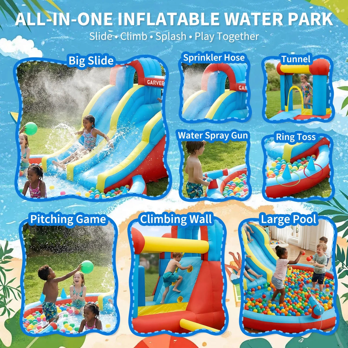 HiMISS Inflatable Water Slide Park Dual Slides And Splash Pool