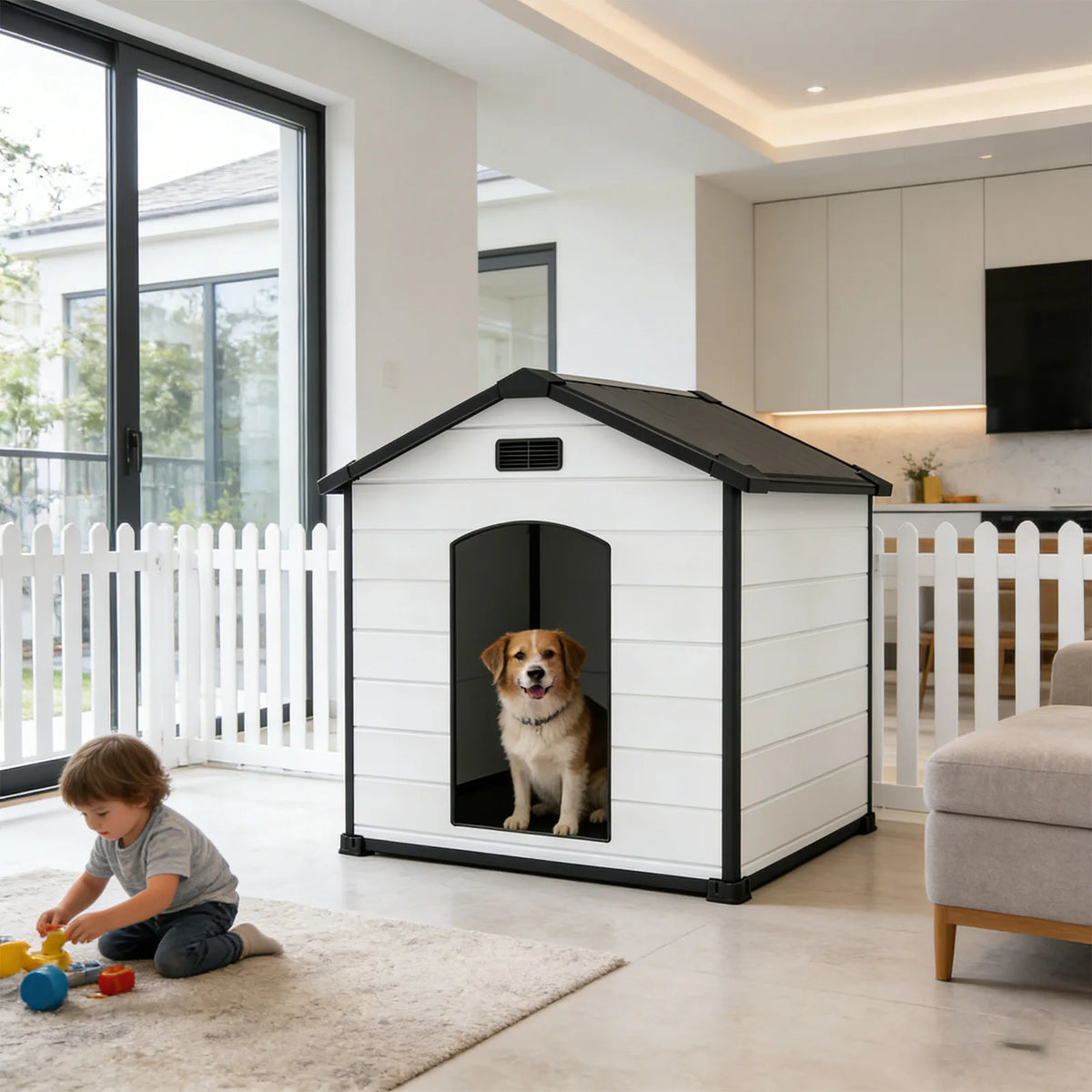 Waterproof Dog House With Removable Roof Indoor Outdoor Plastic Kennel