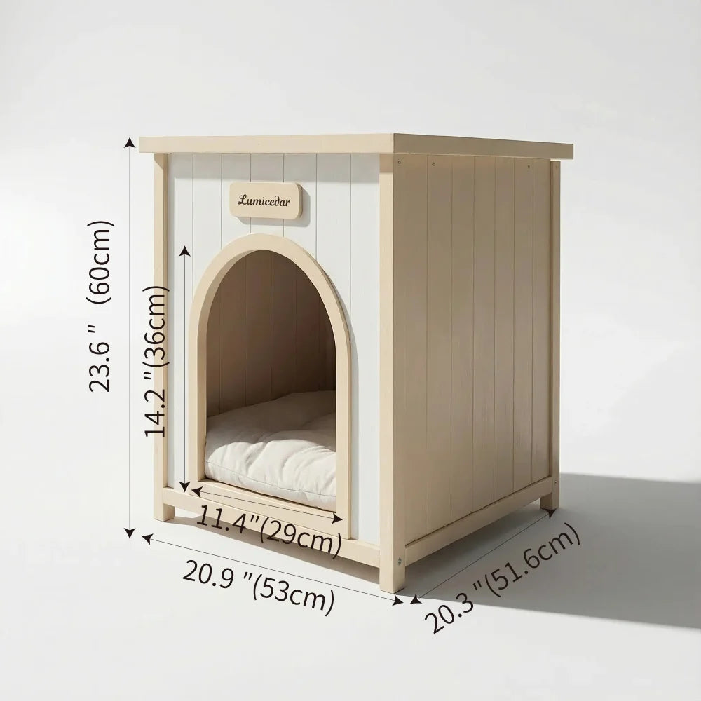 Modern Indoor Solid Cedar Wooden Dog House with Removable Cushion