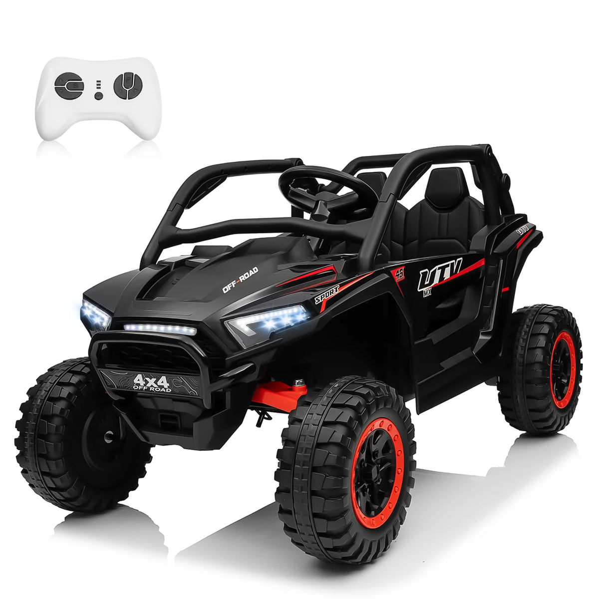 24V 2 Seater Ride on Toys UTV for Kids W/Parent Remote Control, 7AH Kids Battery Powered Vehicles, Bluetooth Spring Suspension, Storage for Gift, Deep Red