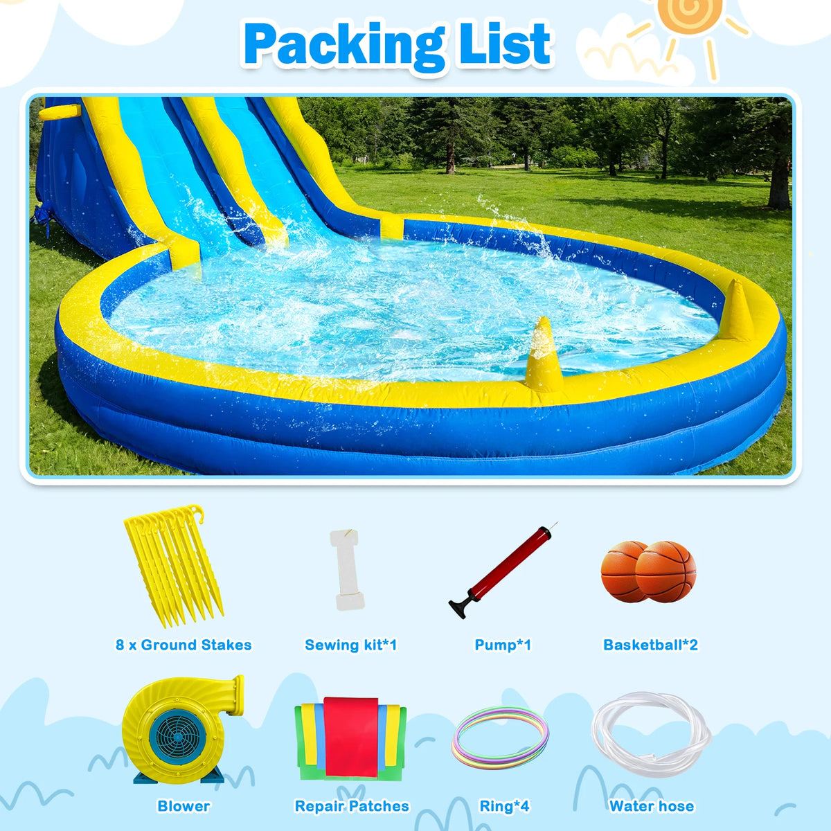 Giant Inflatable Double Water Slide with Splash Pool, 26.5x10.6x8.3ft, 2026 New Vibrant 2-Lane Bounce Slide for Adult Party, Family Gathering, Outdoor Backyard Summer Event