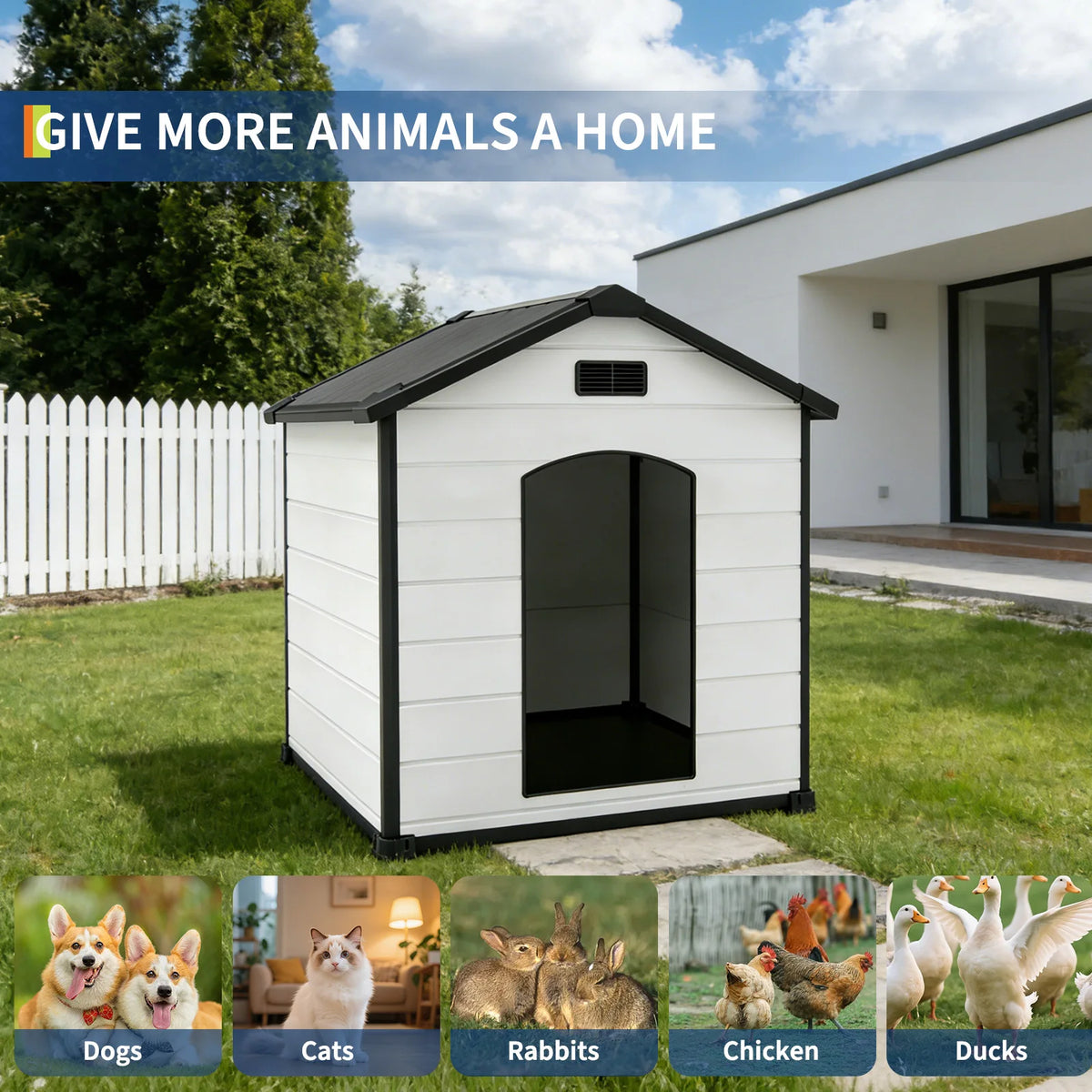 Waterproof Dog House With Removable Roof Indoor Outdoor Plastic Kennel