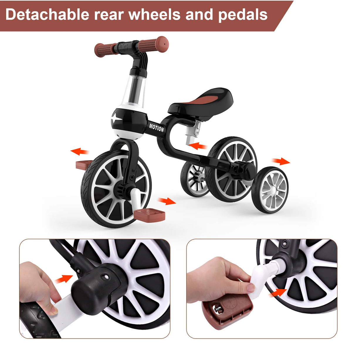 2 in 1 Kids Convertible Tricycle, Toddler Balance Bike with Detachable Pedals, Anti-Rollover 3-Wheel Ride-On Bicycle, Outdoor Play Toy & Birthday Gift for Boys Girls Ages 1 to 4