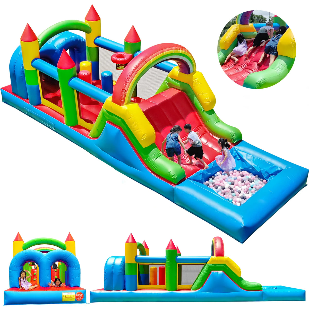 Inflatable bouncing bed Commercial Grade Inflatable Water Slide Dual Lane Castle with Pool Heavy Duty PVC Backyard Family Party