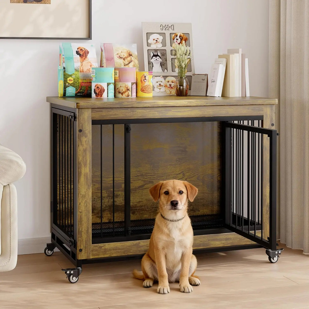 Anixol Wooden Dog Crate Side Table and Removable Tray