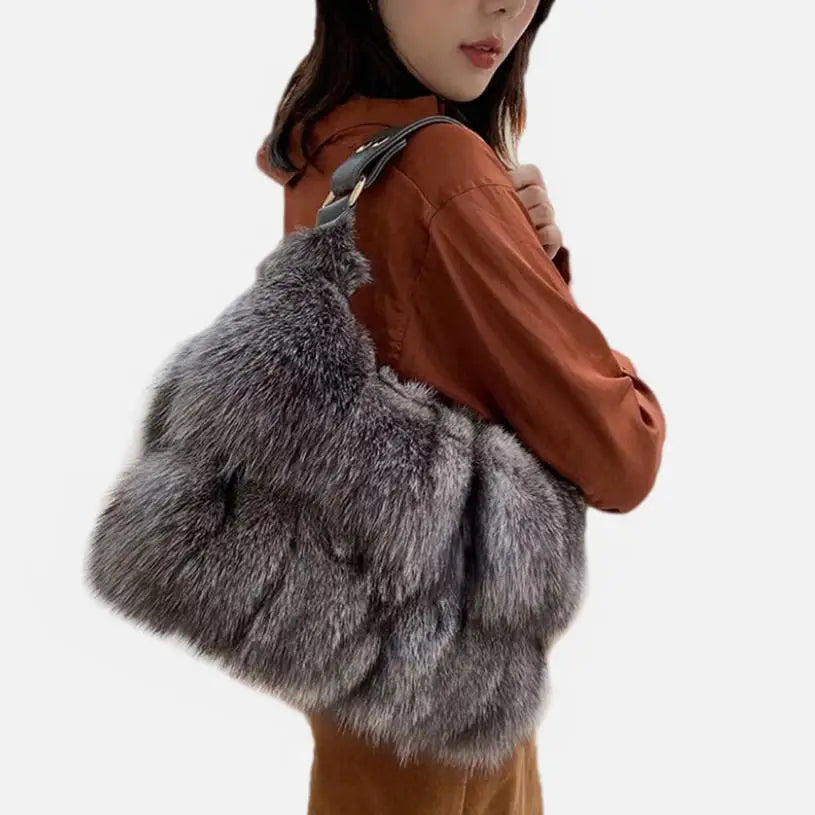 Womens Luxury Genuine Fur Tote Bag With Elegant Design