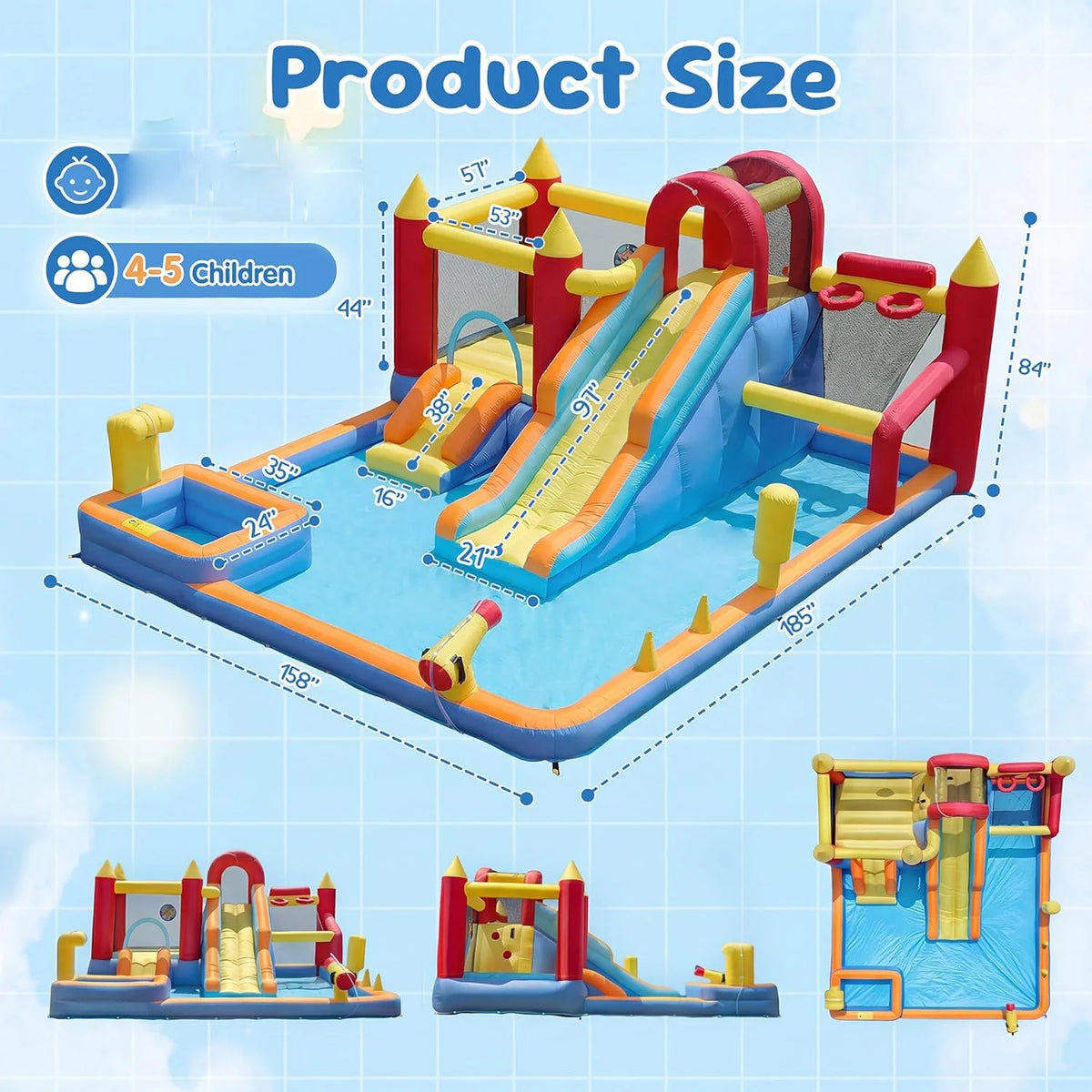 Jump 'N Slide Inflatable Bouncer for Kids, Heavy Duty Blower, Stakes Repair Patches Storage Bag, Indoor Outdoor Bounce House