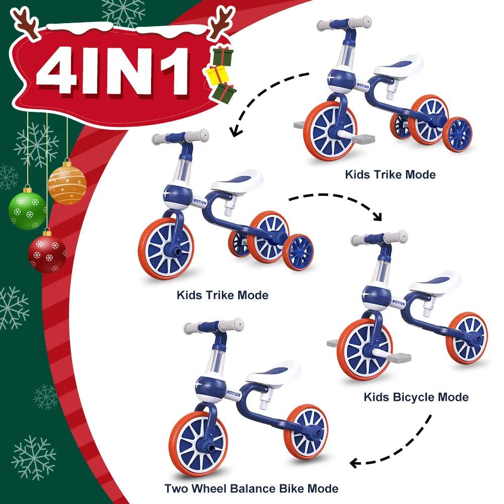 2 in 1 Convertible Toddler Tricycle, Kids Balance Bike with Pedals, Anti Rollover 3 Wheel Ride On Toy for 1-4 Year Old Boys Girls