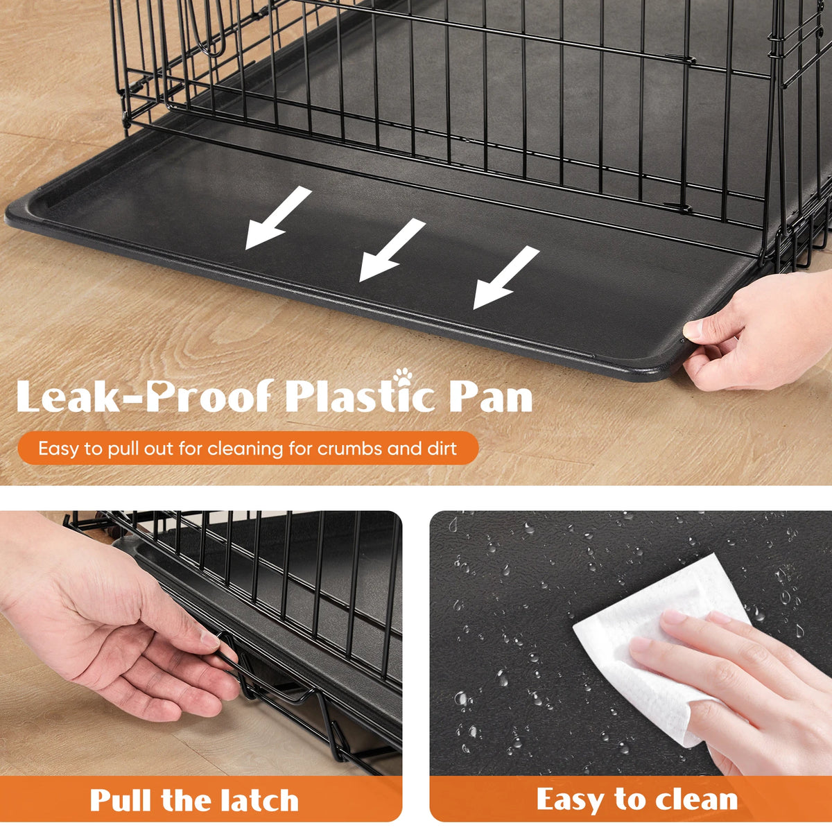 JHK Double Door Folding Metal Dog Cage With Secure Tray