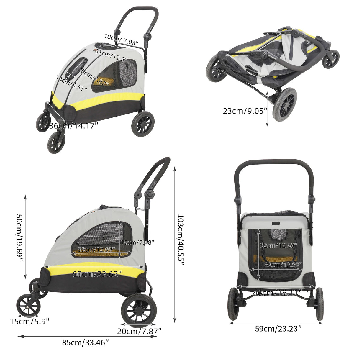 Four Wheeled Foldable Pet Stroller With Breathable Mesh Panels