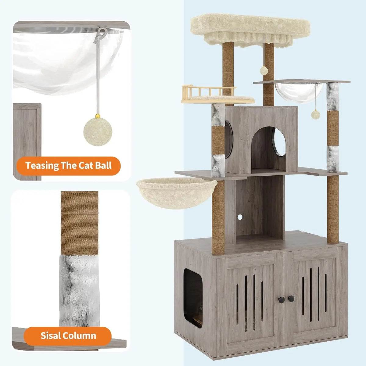 Tackleekii Multi Level Cat Tower With Hidden Litter Box