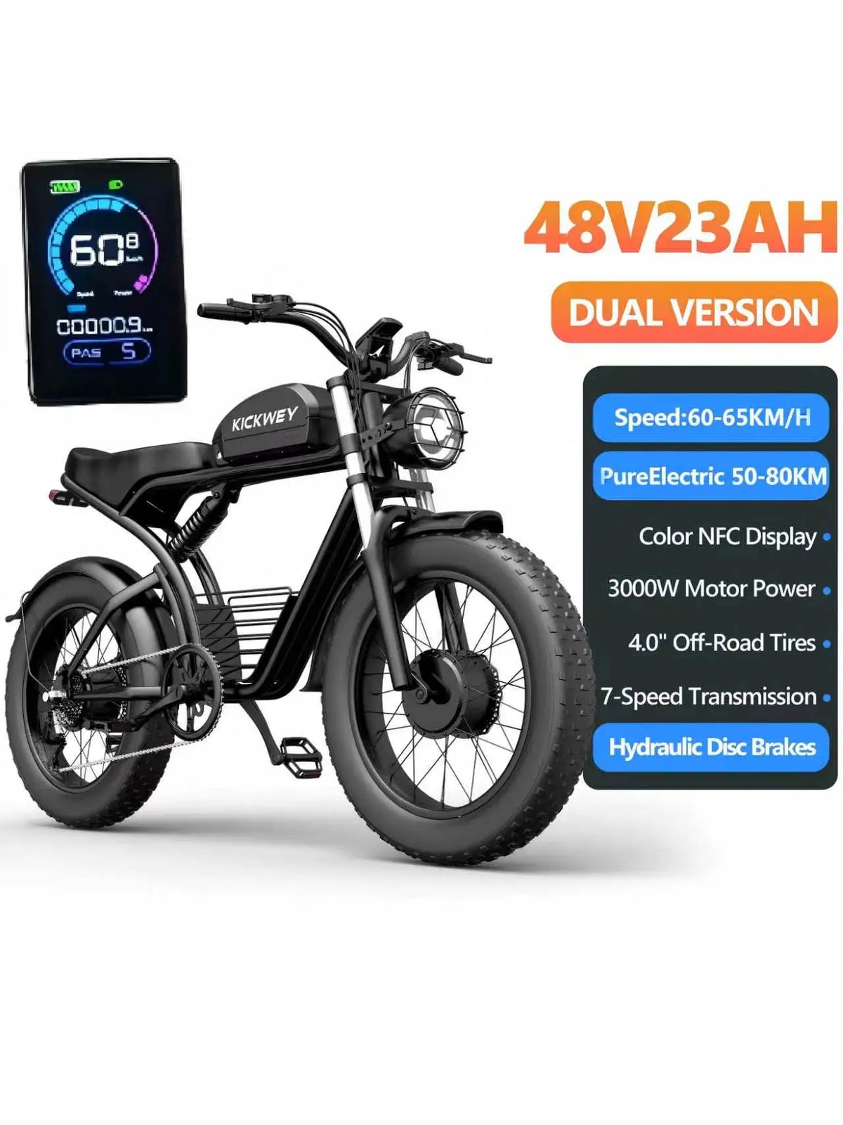 Kickwey K7 3000W Off Road Fat Tire Electric Bicycle