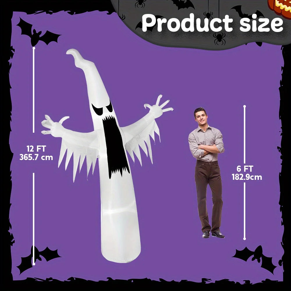 12 FT Scary Ghost Halloween Inflatables Outdoor Decorations Halloween Decor, Inflatable Ghost Blow Ups for Yard with LEDs for Outside Yard Decorations