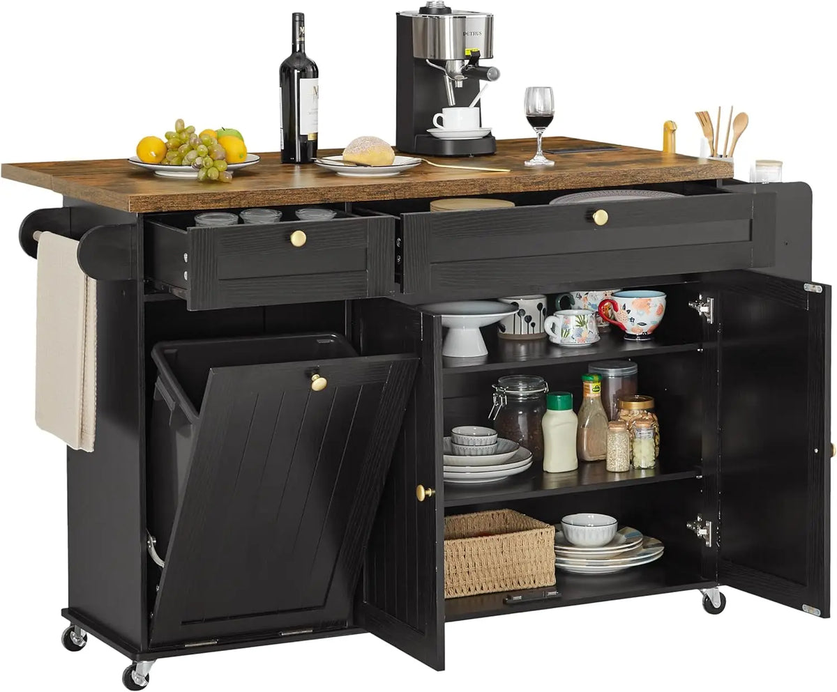 Onbrill Rolling Kitchen Island With Power Outlet And Spice Rack