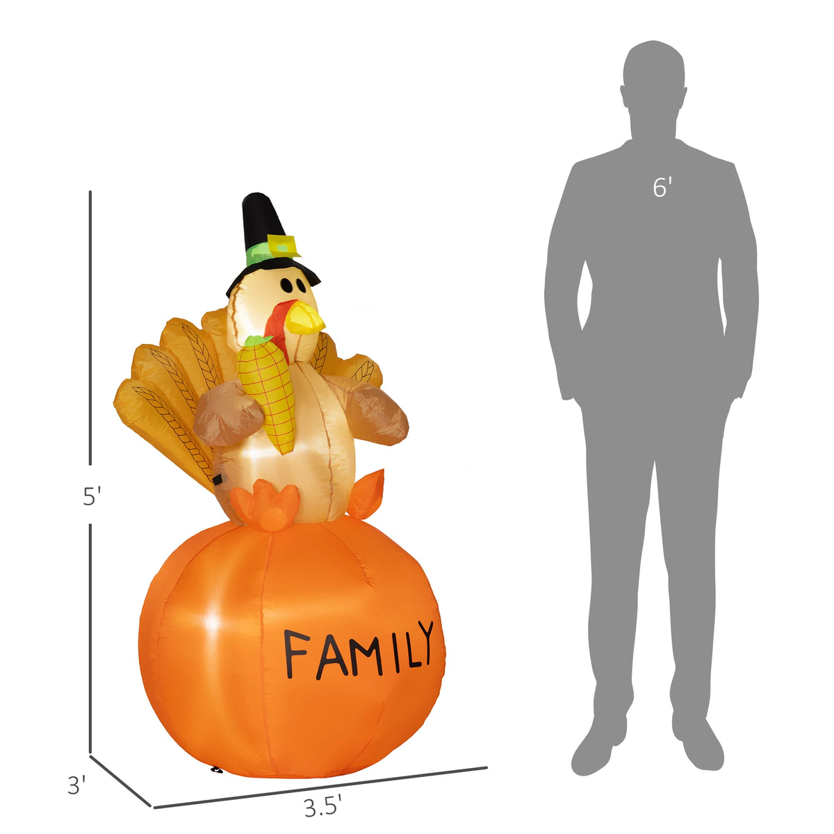 HOMCOM 4.9ft Inflatable Thanksgiving Decoration Turkey, Blow Up Outdoor LED Yard Display, Waterproof