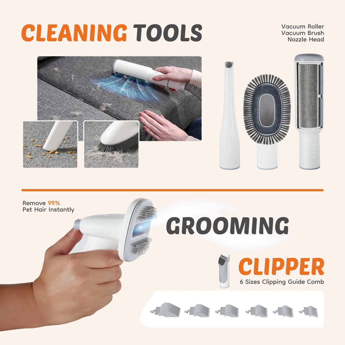 Professional Cordless Pet Grooming Vacuum Kit With Clipper Tools