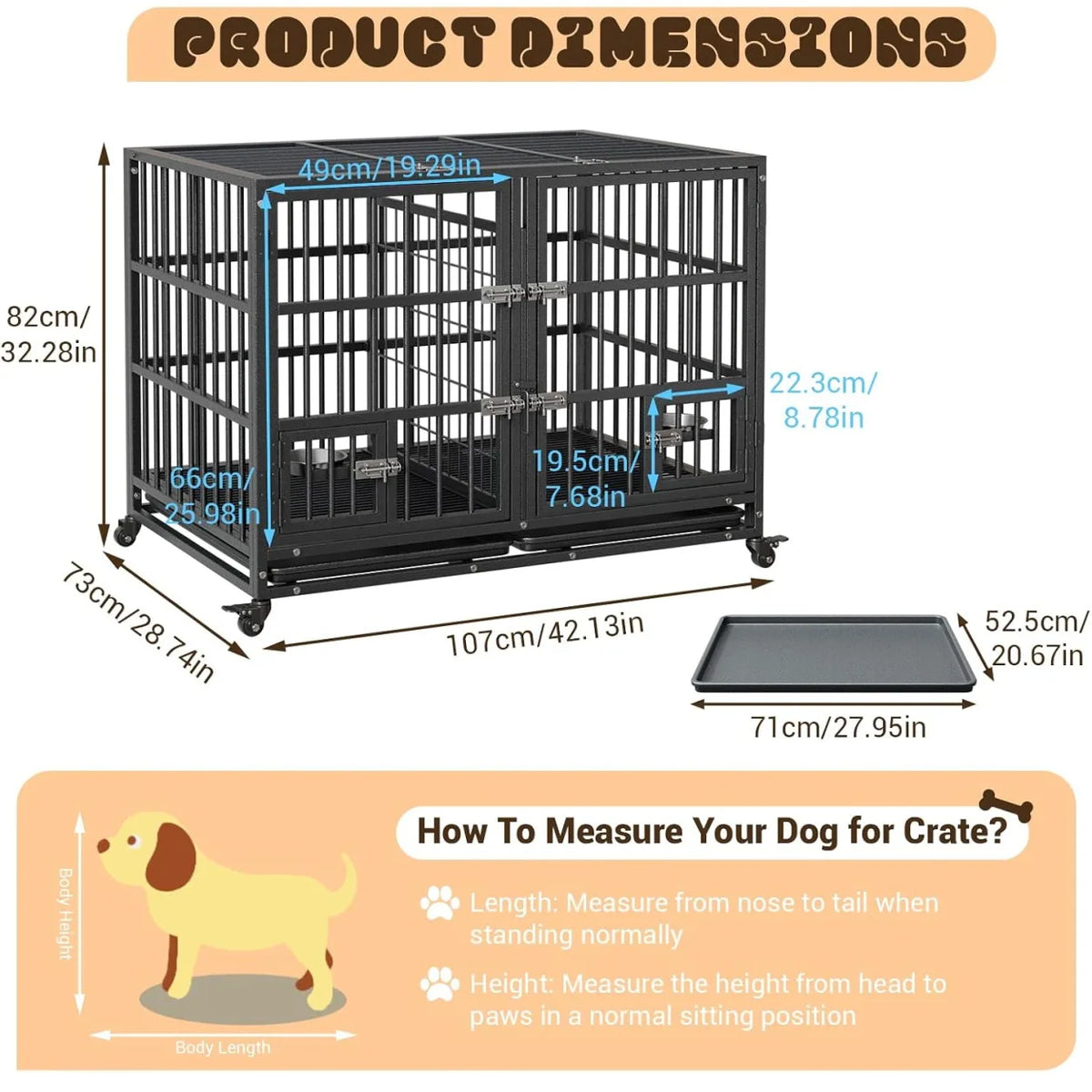Anixol Metal Dog Crate With Dual Doors And Lockable Wheels
