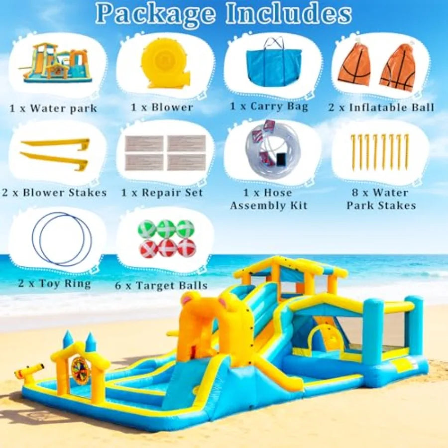 OLOEY Inflatable Water Slide With Climbing Wall And Splash Pools