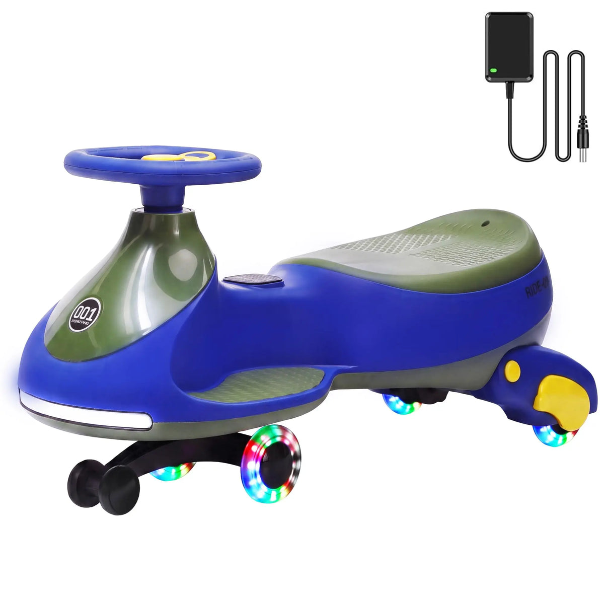 12V Electric Wiggle Car Kids With Pedal, 2 in 1 Rechargeable Ride On Swing Car, LED Wheels, Music, Touchscreen, 2 Speeds
