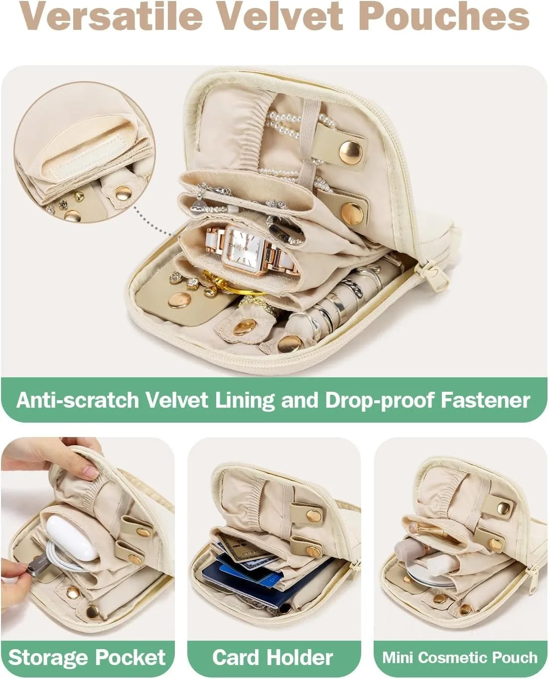 Compact Travel Jewelry Organizer With Necklace Holder Zipper Closure