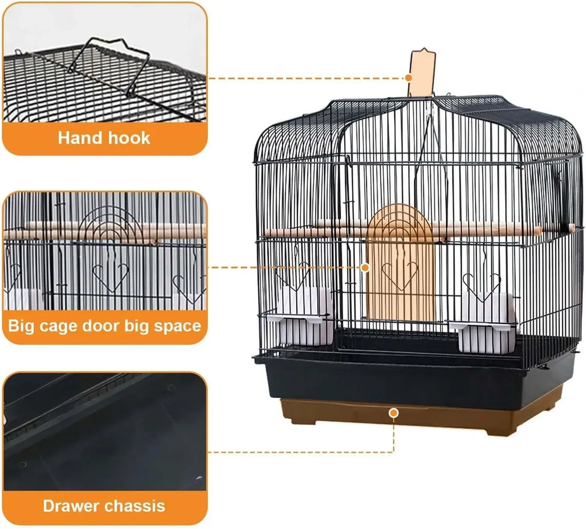 Portable Metal Bird Travel Cage With Sturdy Handle And Tray