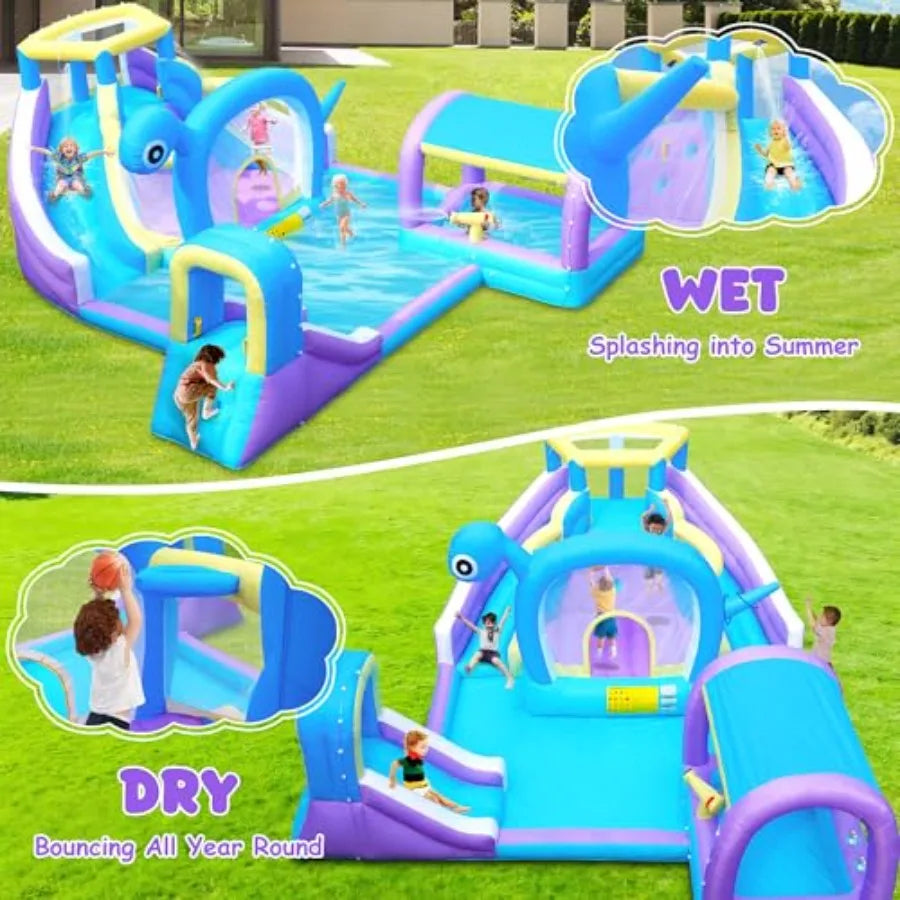OLOEY Inflatable Water Slide With Climbing Wall And Water Cannon