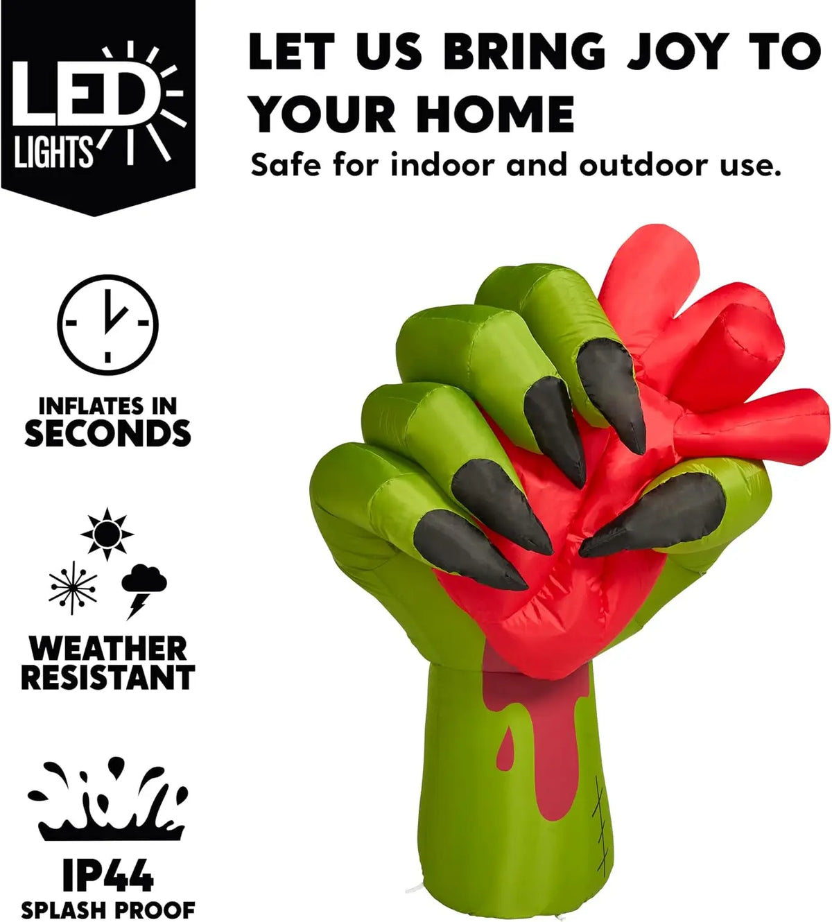 5 Ft Halloween Inflatables Zombie Hand Outdoor Decorations Blow Up Decors with Build-in LEDs and Pumping Heart Halloween Inflatables Zombie Hand Party Decoration for Yard Garden Lawn