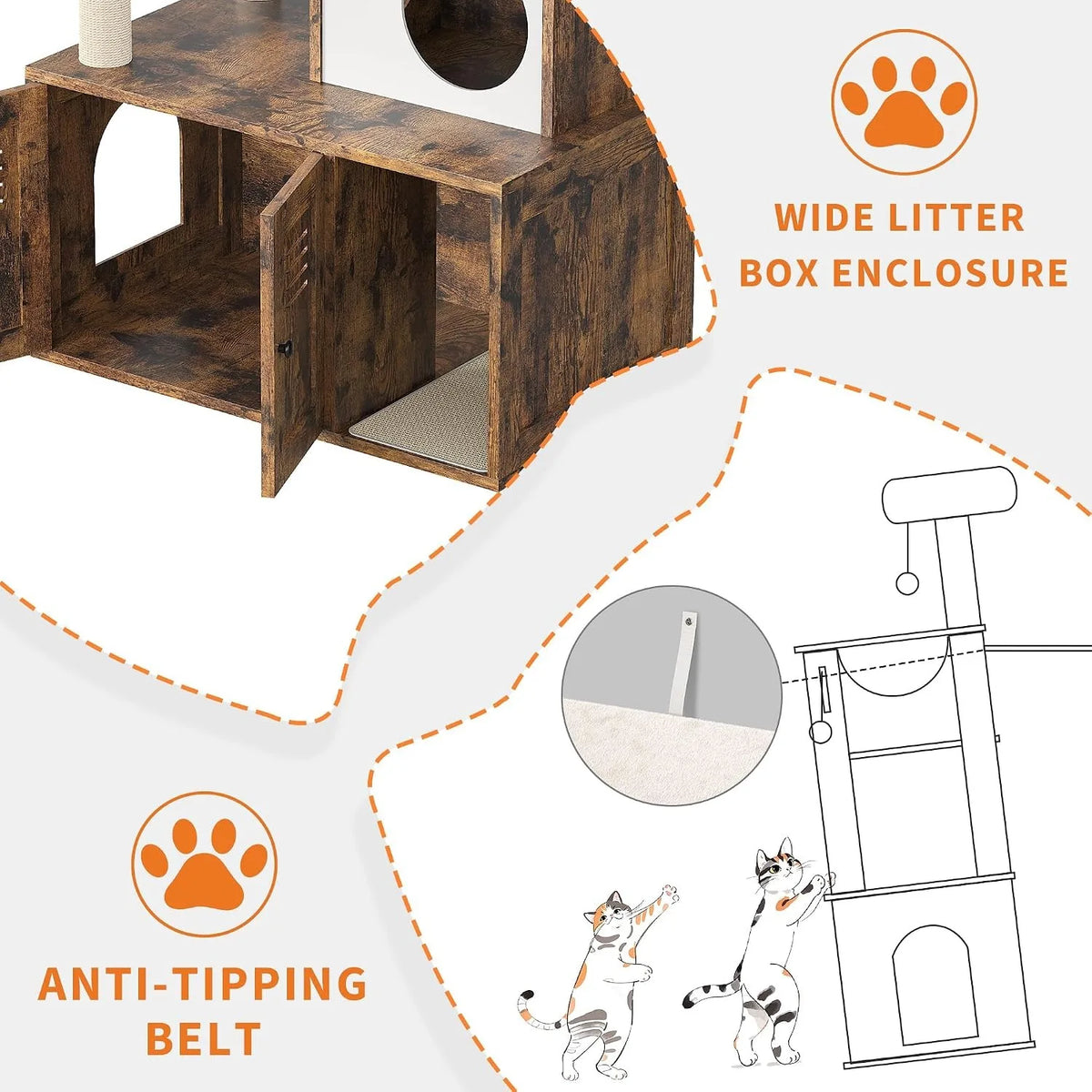 Modern Cat Tower With Integrated Litter Box Enclosure And Hammock