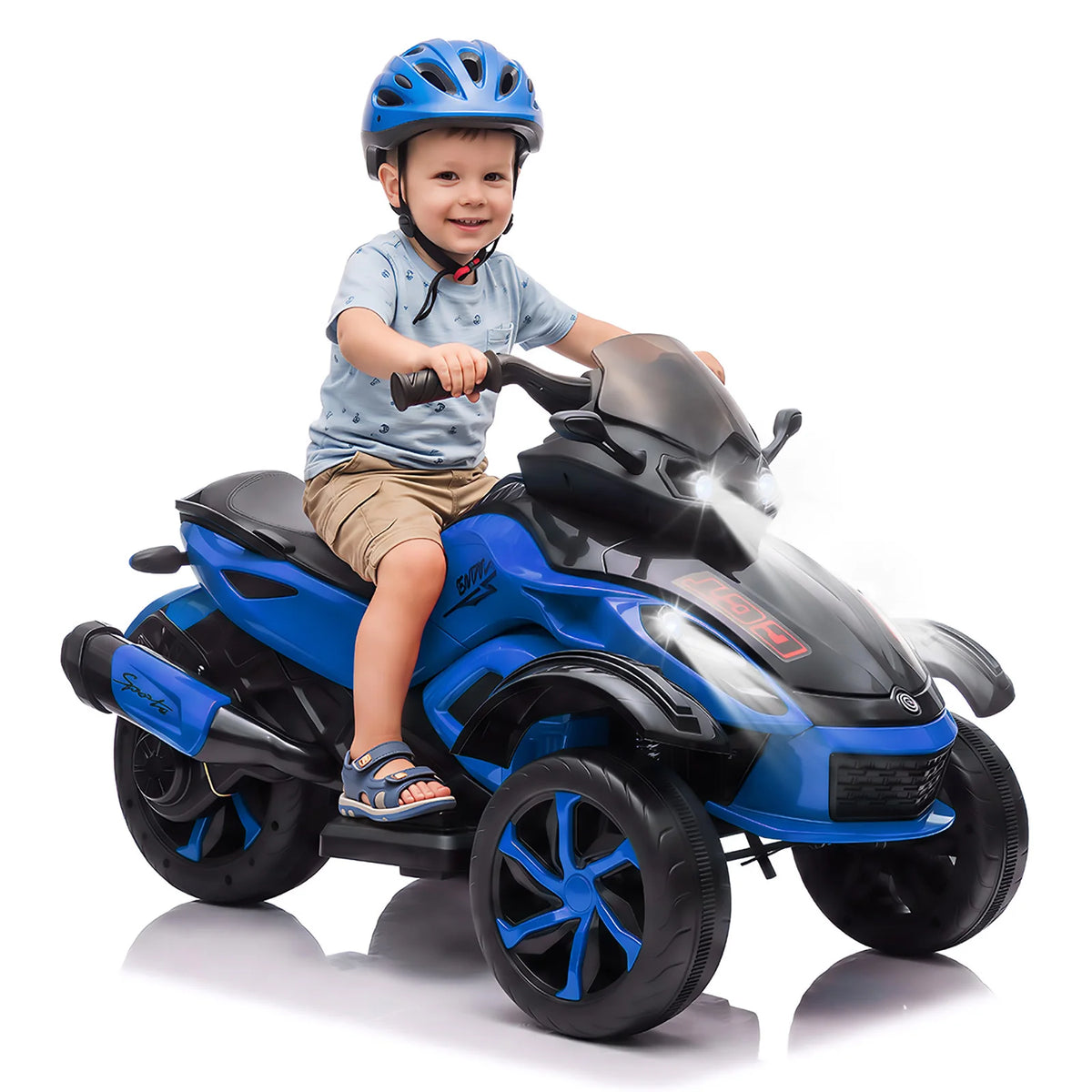 12V Kids Ride-On ATV 3-Wheel Electric Motorcycle - Battery Powered Ride-On Toy - LED Lights & Music - Treaded Tires for Outdoor Off-Road - Ages 3-8