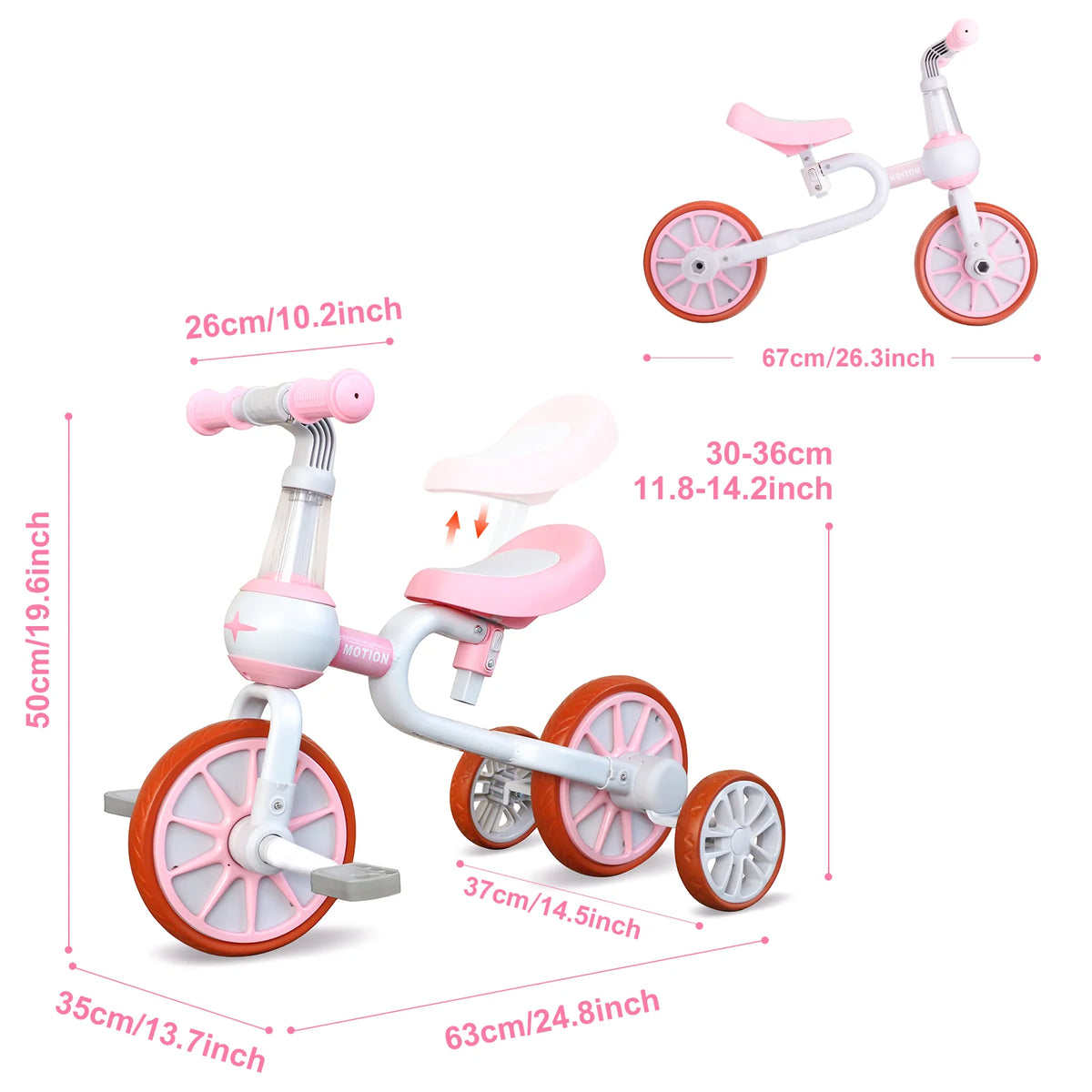 2 in 1 Kids Convertible Tricycle, Toddler Balance Bike with Detachable Pedals, Anti-Rollover 3-Wheel Ride-On Bicycle, Outdoor Play Toy & Birthday Gift for Boys Girls Ages 1 to 4