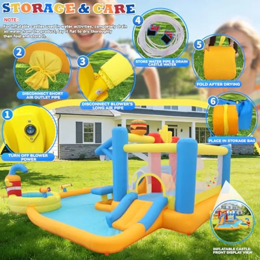 OLOEY Inflatable Water Slide Bounce House With Splash Pool