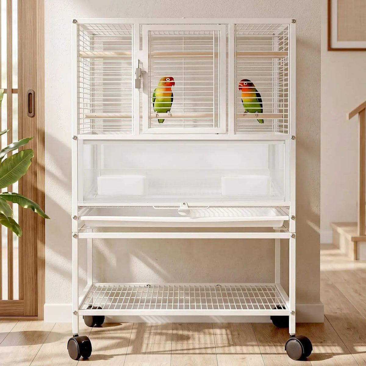 Premium Wrought Iron Bird Cage Versatile Travel Carrier With Wheels