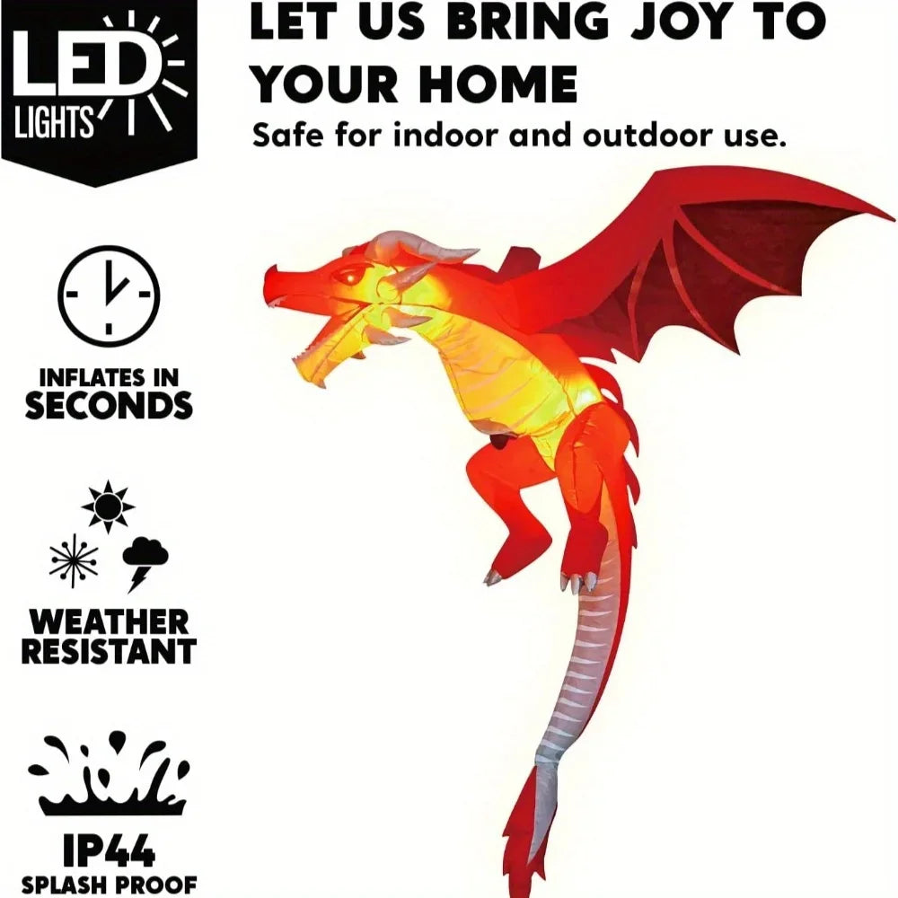 5 FT Tall Hanging Fire Dragon Halloween Inflatable Decor with Build-in LEDs Inflatable Blow Up Flying Dragon with Light for Halloween Party Indoor Outdoor Yard Garden Lawn Decorations
