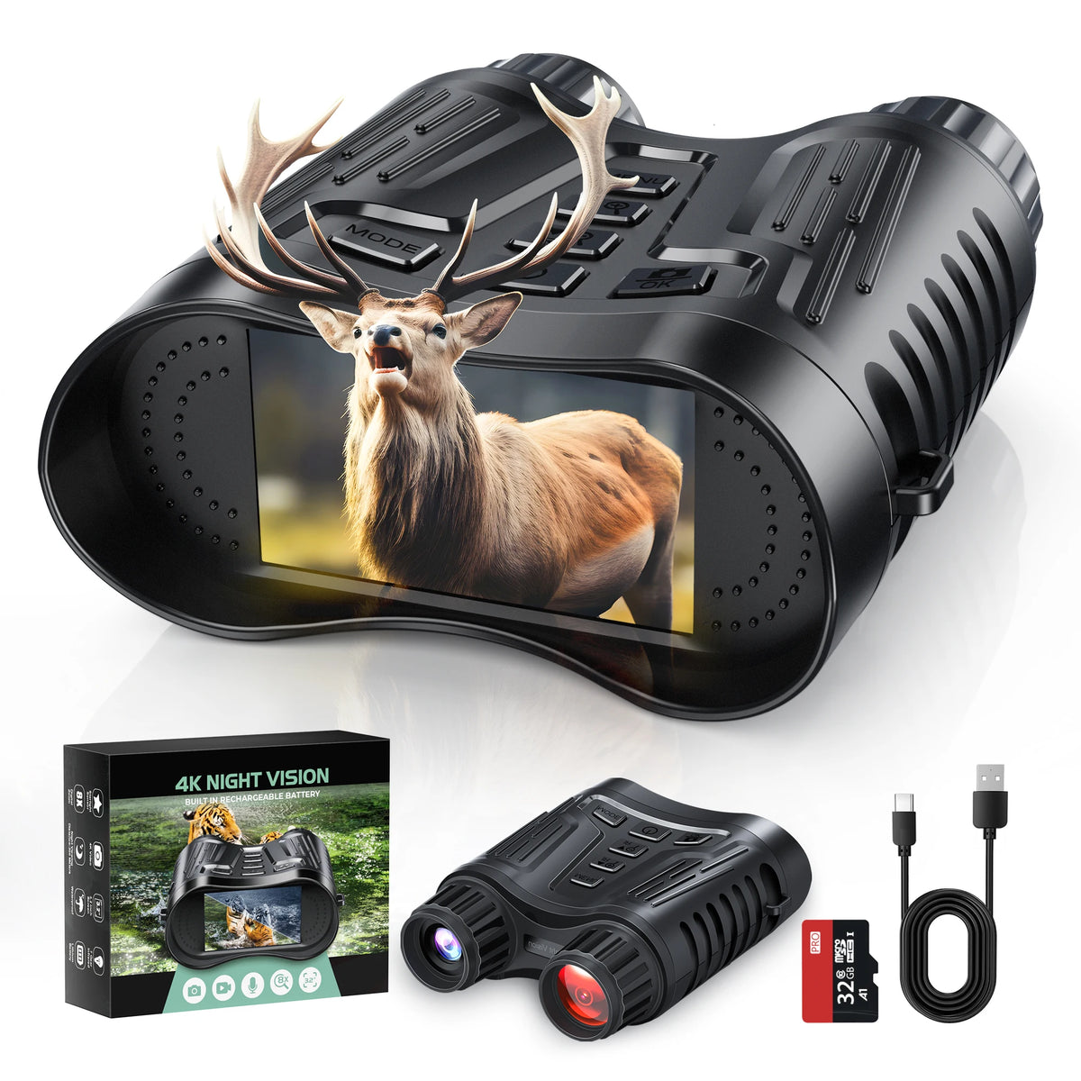 Night Vision Binoculars Goggles 8X Digital Zoom 1000ft HD 1080P with IR Illuminator & Video Recording 4K for Hunting/Camping