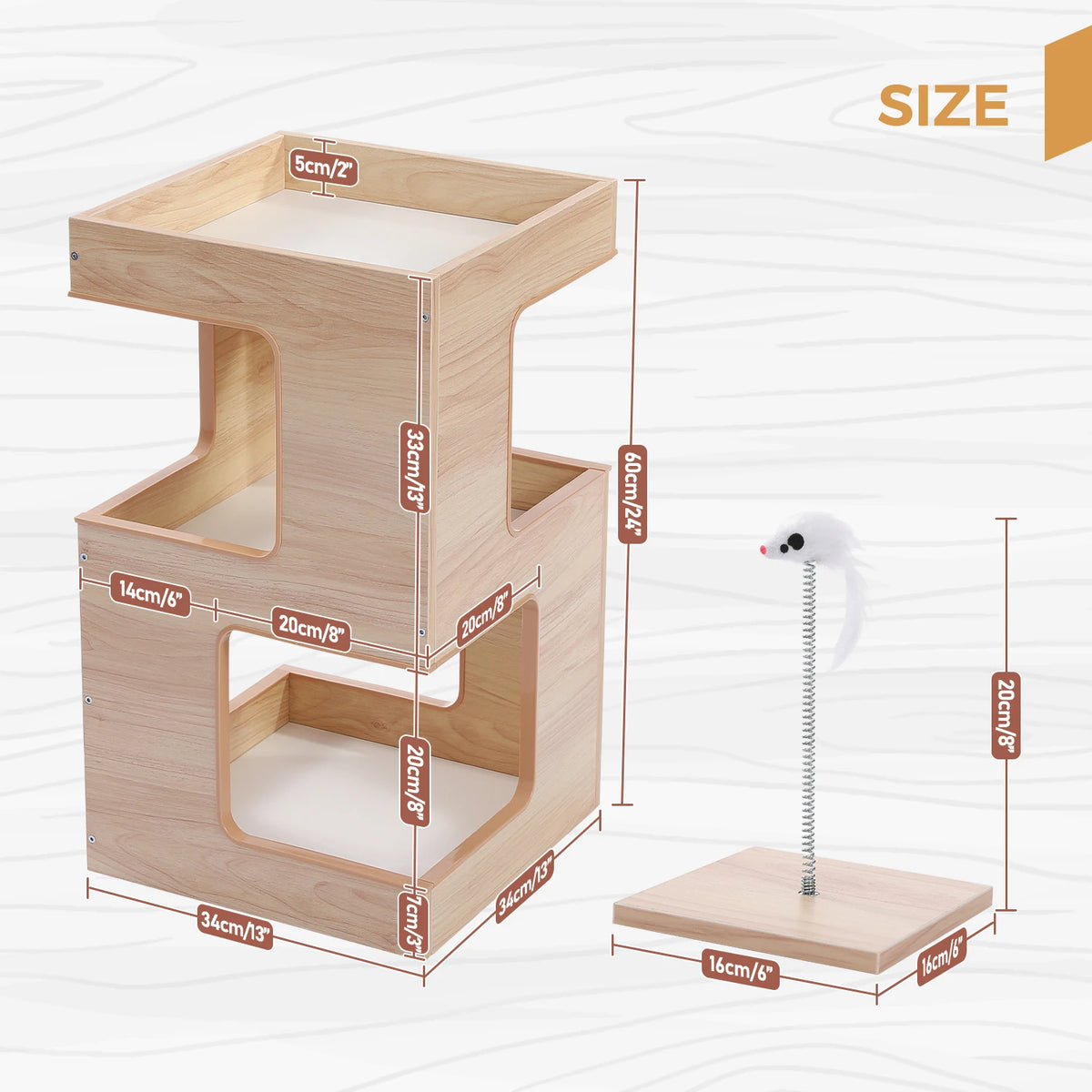 PAWZ Road Modern Wood Cat Condo With Removable Scratching Pad