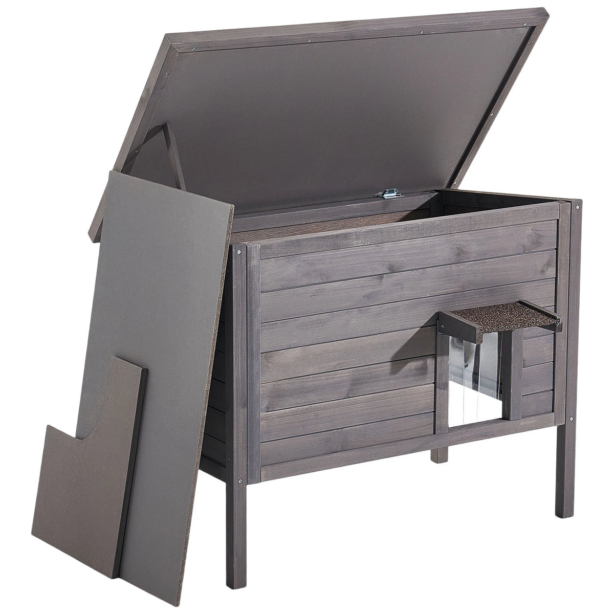 SucceBuy Heated Outdoor Wooden Cat House With Heating Pad