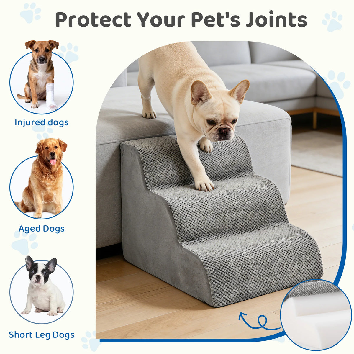 High Density Foam Dog Stairs With Curved Non Slip Design