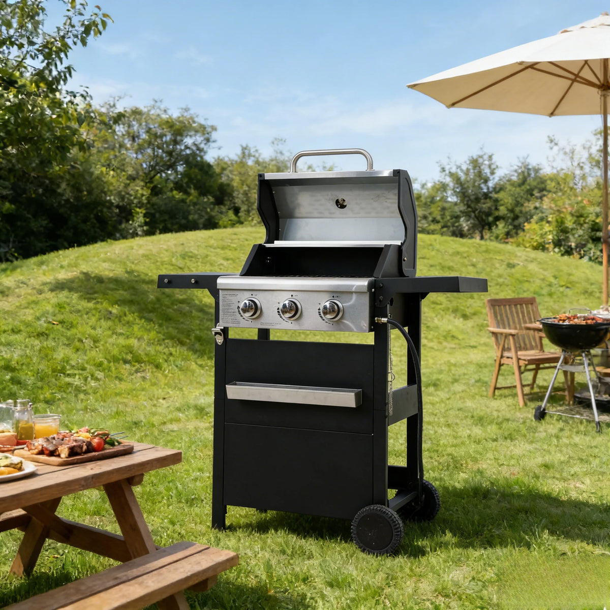 Stainless Steel Propane Grill 3 Burner Outdoor Gas Barbecue Grill with Cover for BBQ