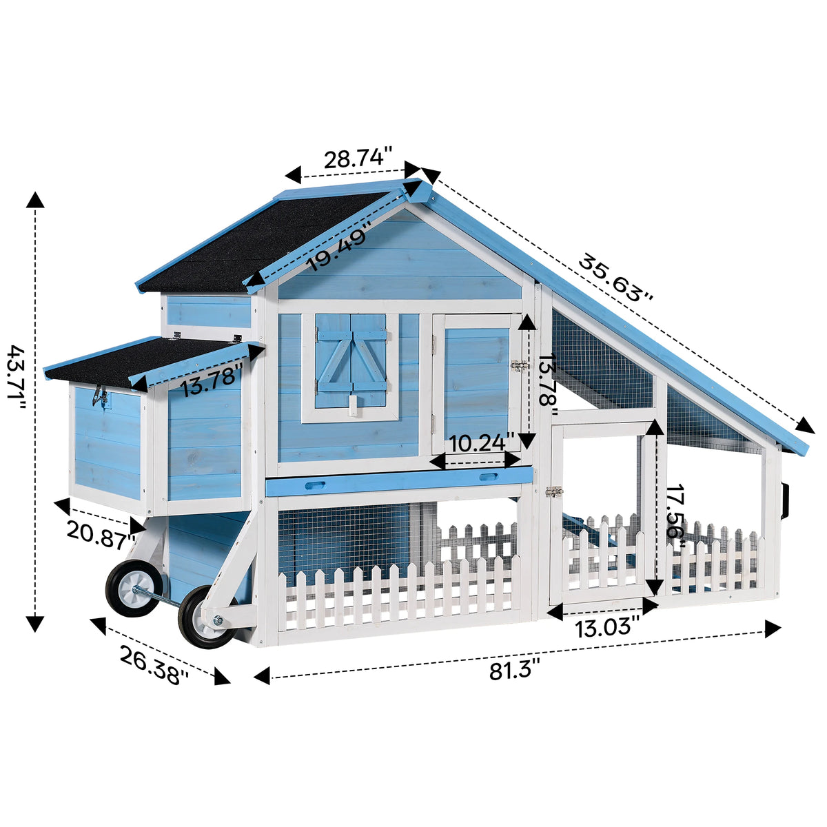 Wheeled Double Decker Rabbit Hutch With Wooden Outdoor Fence