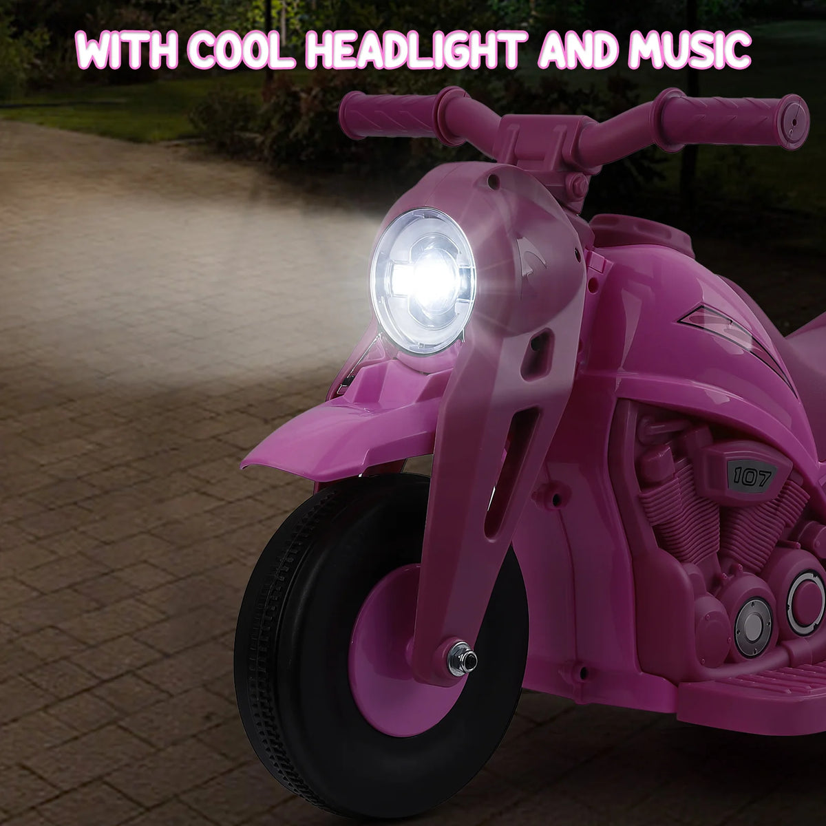 6V Kids Ride-on Bubble Motorcycle 3-Wheel Electric Toy w/LED Lights Music | 6V Rechargeable Battery, 1-Hour Playtime, Forward/Reverse Controls, LED Headlight, Music Player, 66lbs Capacity