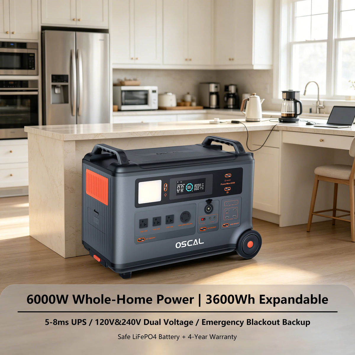 OSCAL PowerMax 6000 Solar Generator With LiFePO4 Battery Station