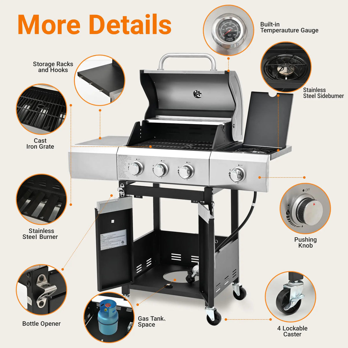 Propane Gas Grill Sear And Side Burner Stainless Steel