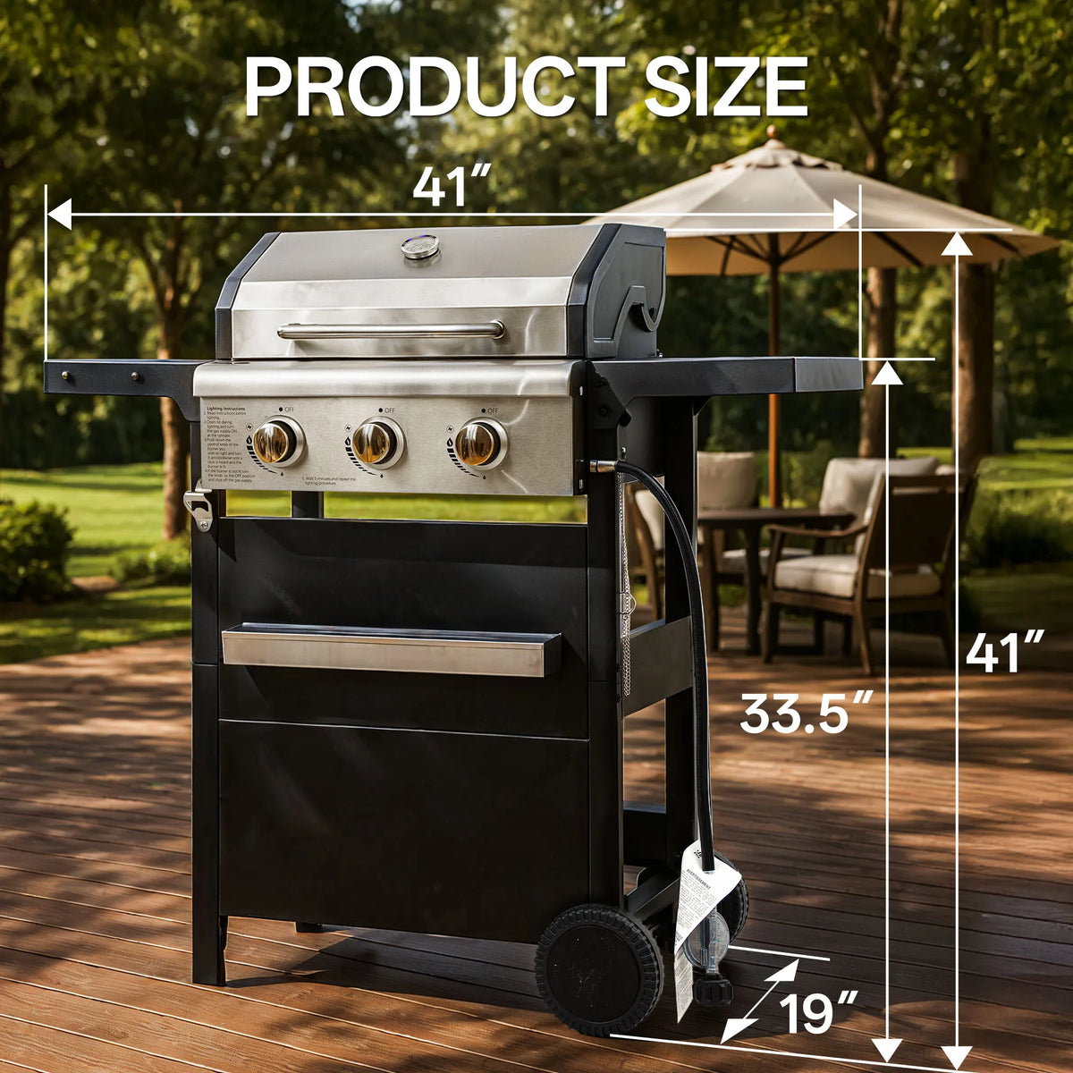 Stainless Steel Propane Grill 3 Burner Outdoor Gas Barbecue Grill with Cover for BBQ