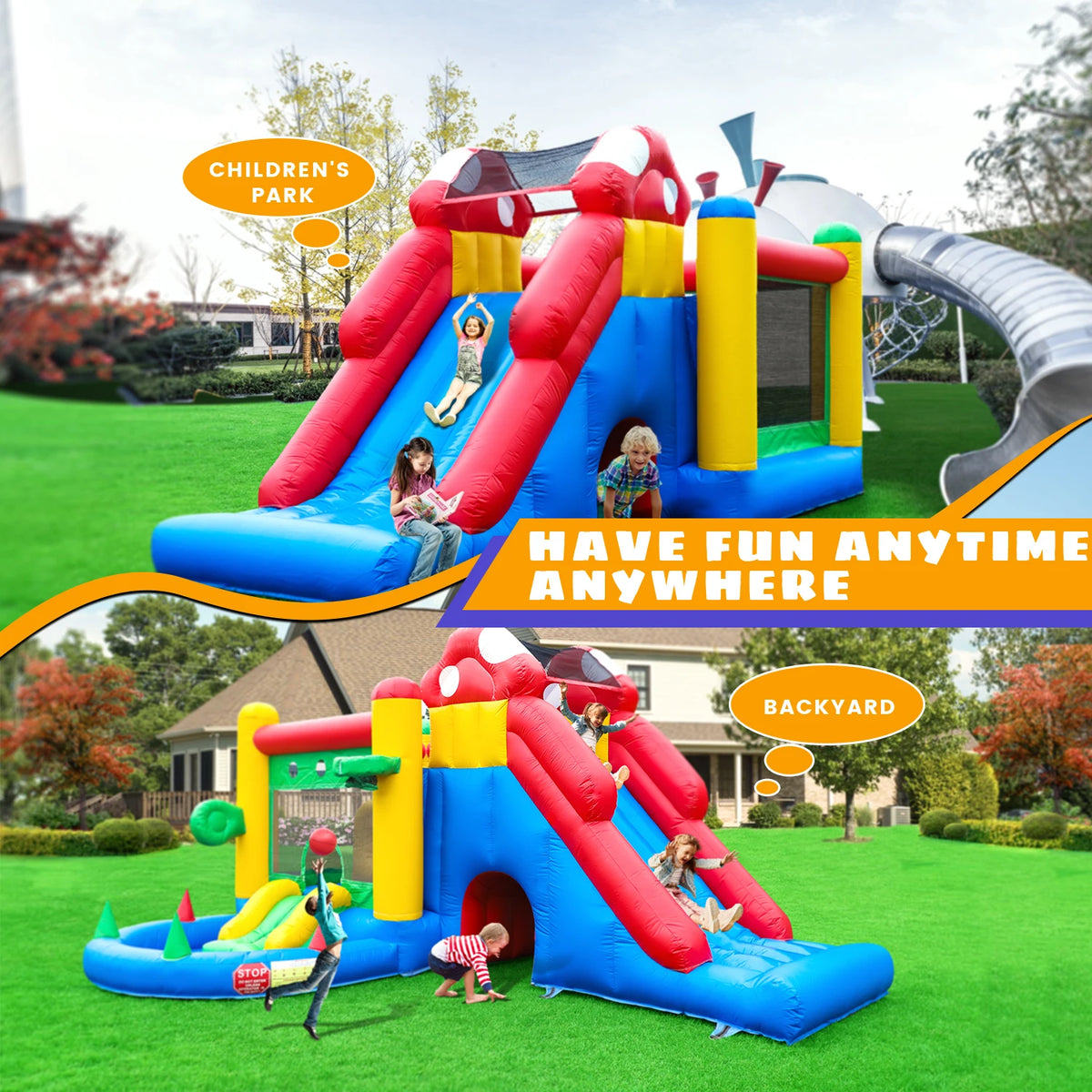 KING Inflatable PVC Double Water Sildes Ball Pool for Children Jungle Gym Inflatable Water Play Equipment With 1100W Air Blower