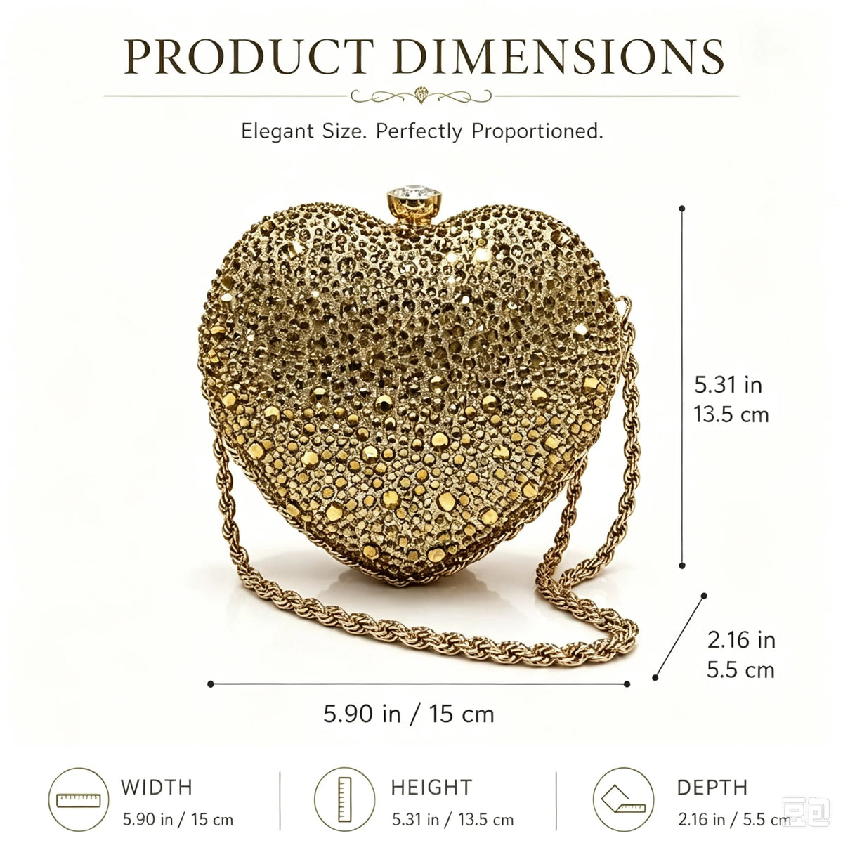 Rhinestone Heart Evening Clutch Bag With Chain Strap