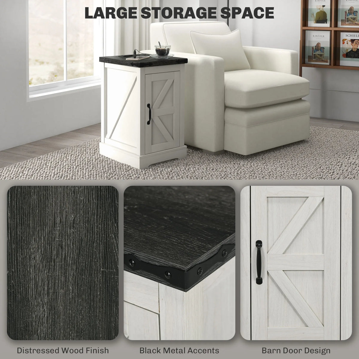 HOMCOM Farmhouse End Table With Charging Station and USB Ports