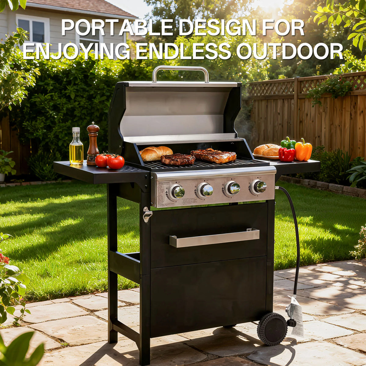 Stainless Steel Four Burner Propane Grill For Outdoor Use