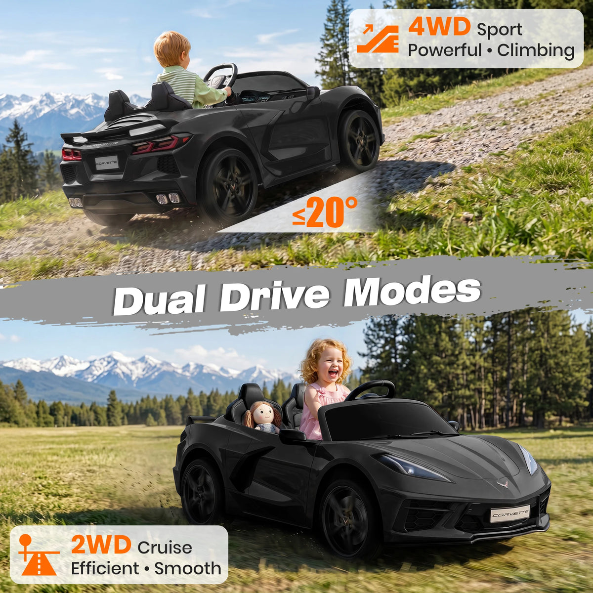 24V Ride on Licensed Chevrolet Corvette C8 Ride on Car Toys W/800W Motor, 2 Seater, Remote Control, 4 Wheels Shock Absorption, Soft Start, Led Light, 24Volt Electric Power Ride on for Big Kids